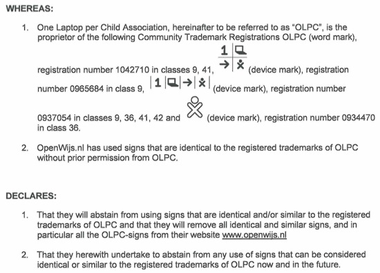 olpc cease and desist letter